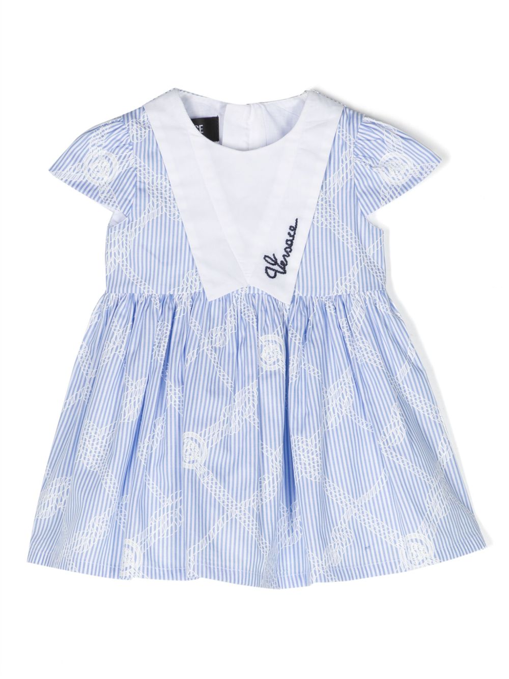 Versace Kids 条纹府绸连衣裙 - 蓝色