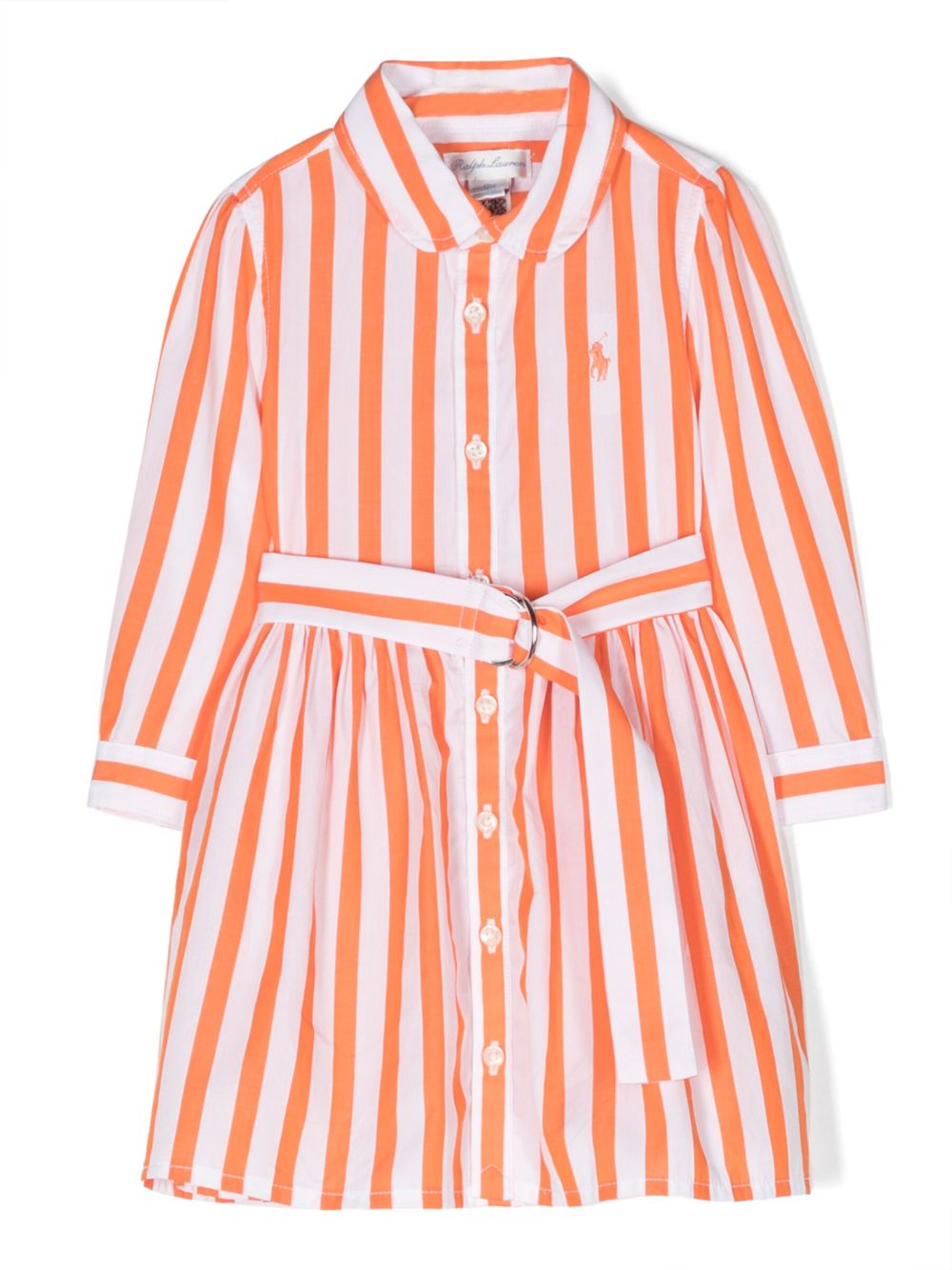 POLO RALPH LAUREN KIDS 条纹印花束腰衬衫裙 - 橘色