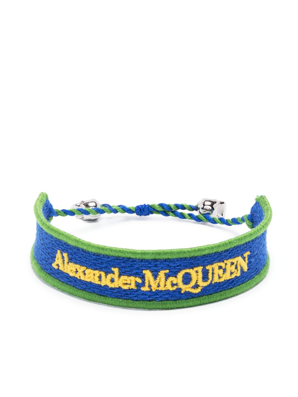 Alexander McQueen logo刺绣绳结手链 - 蓝色