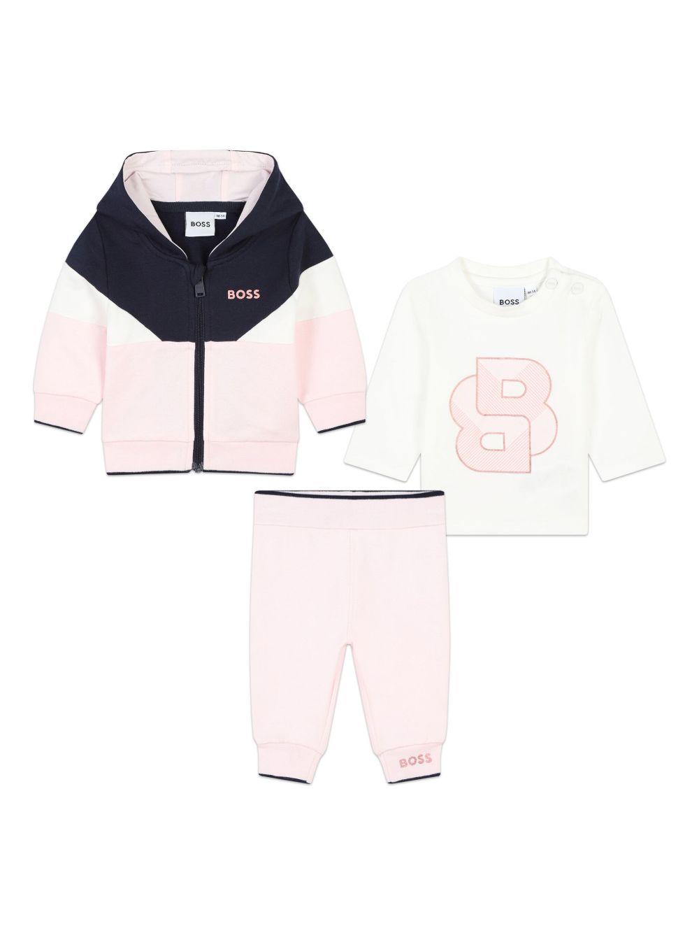 BOSS Kidswear logo印花运动套装（三件装） - 粉色