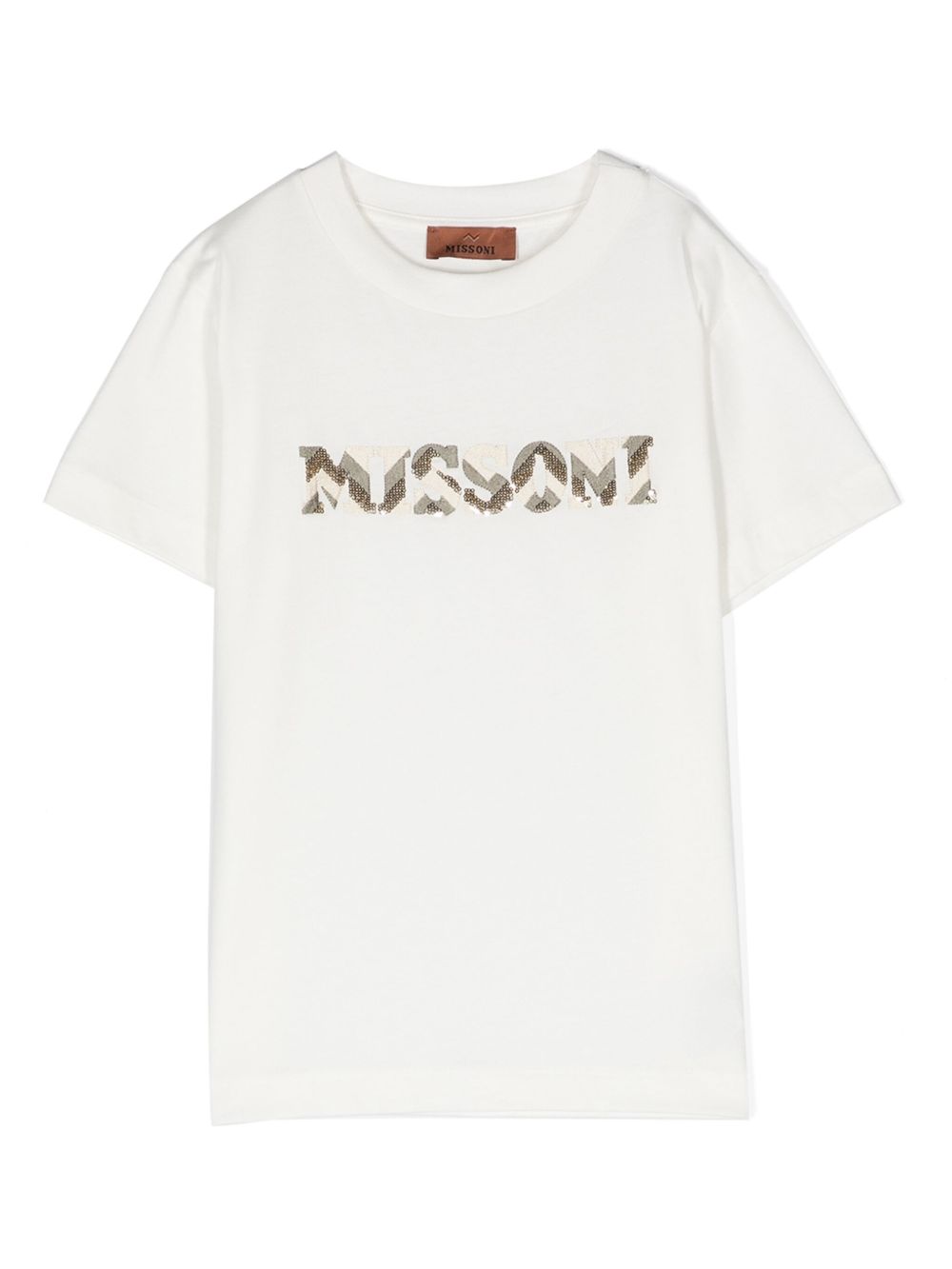Missoni Kids logo刺绣棉T恤 - 白色