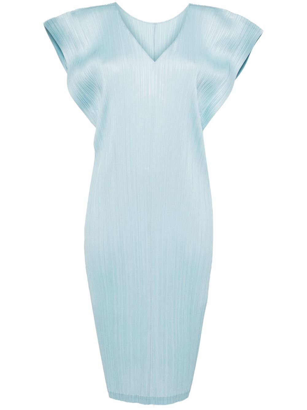 Pleats Please Issey Miyake 细褶V领中长连衣裙 - 蓝色