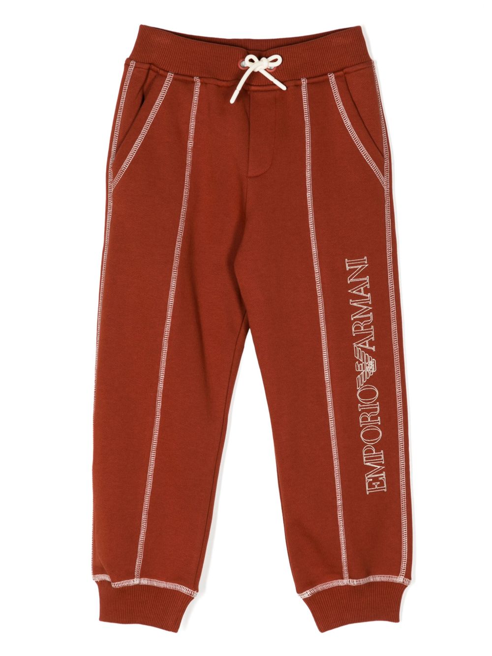 Emporio Armani Kids logo刺绣运动裤 - 橘色