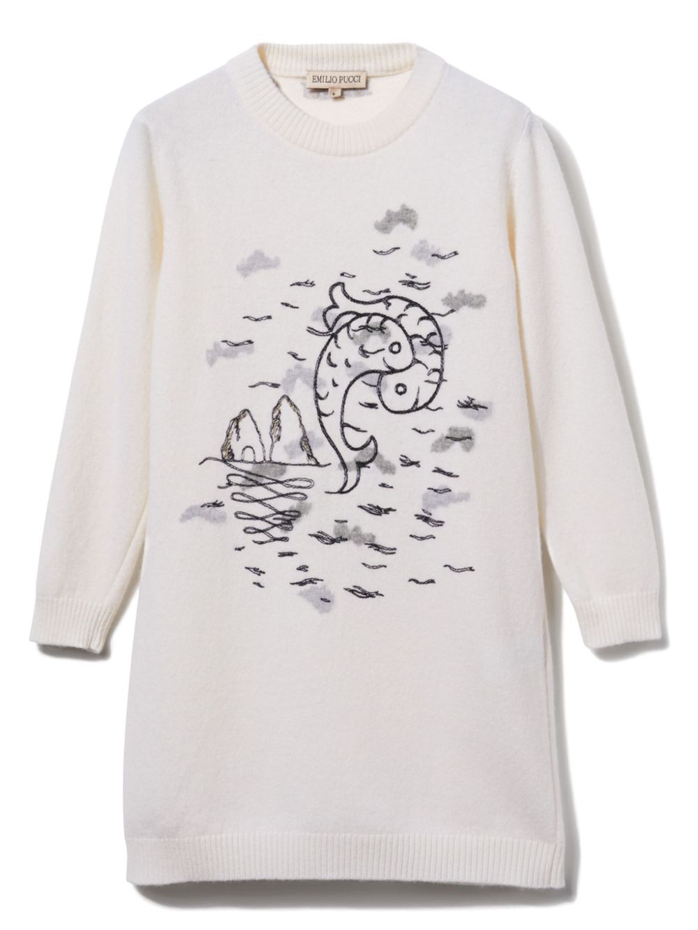 PUCCI Junior 刺绣针织连衣裙 - 白色