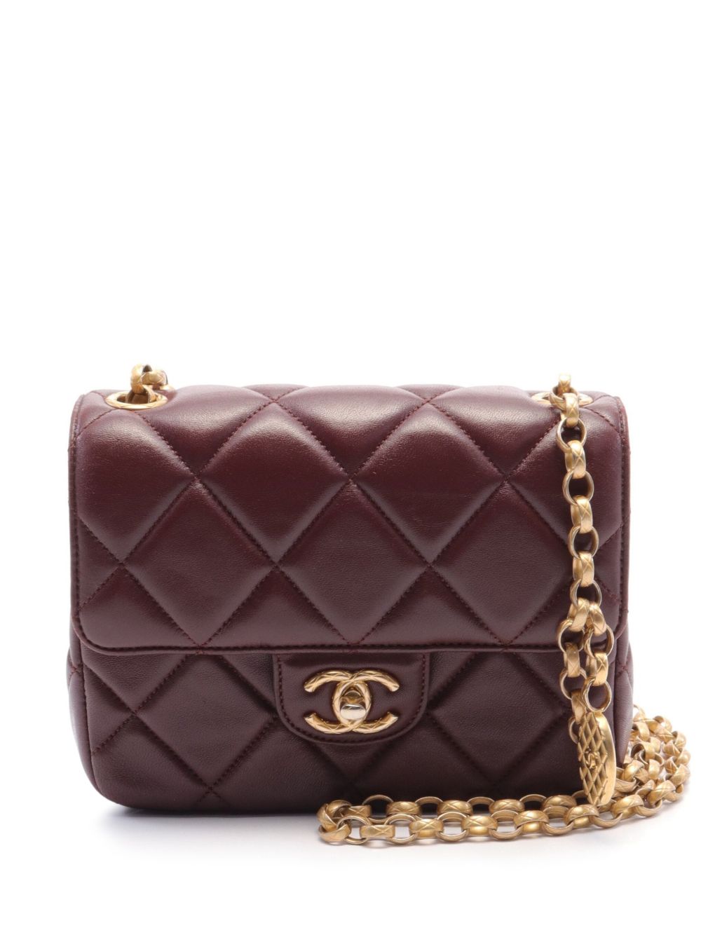 CHANEL Pre-Owned Square CC Flap 迷你单肩包（2021年代典藏款） - 红色
