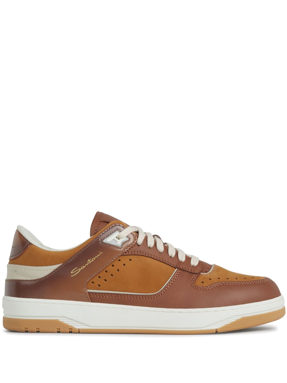 Santoni 拼接皮质运动鞋 - 褐色