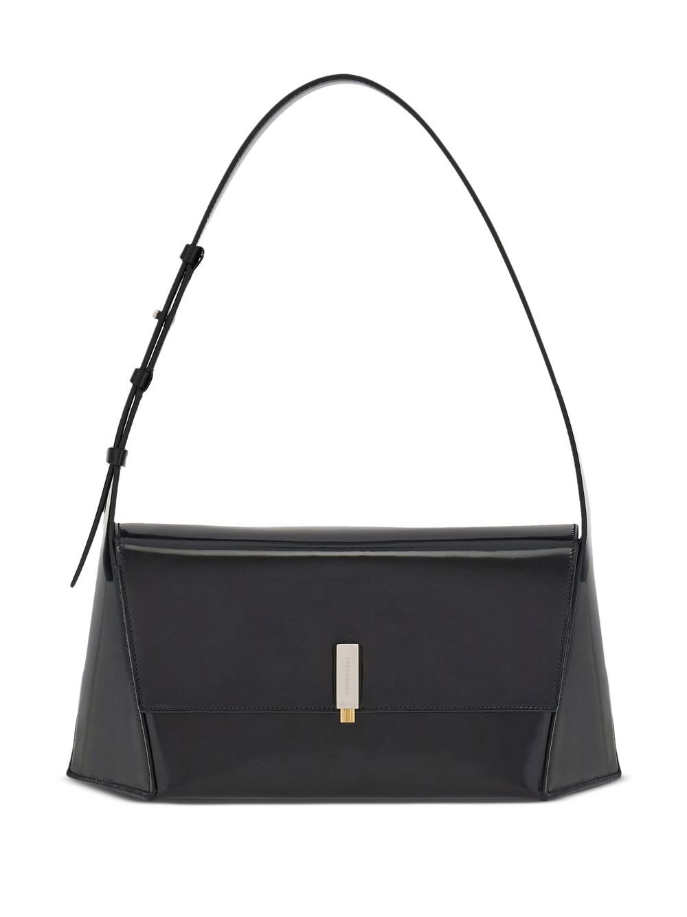 Ferragamo Geometric 皮质单肩包 - 黑色