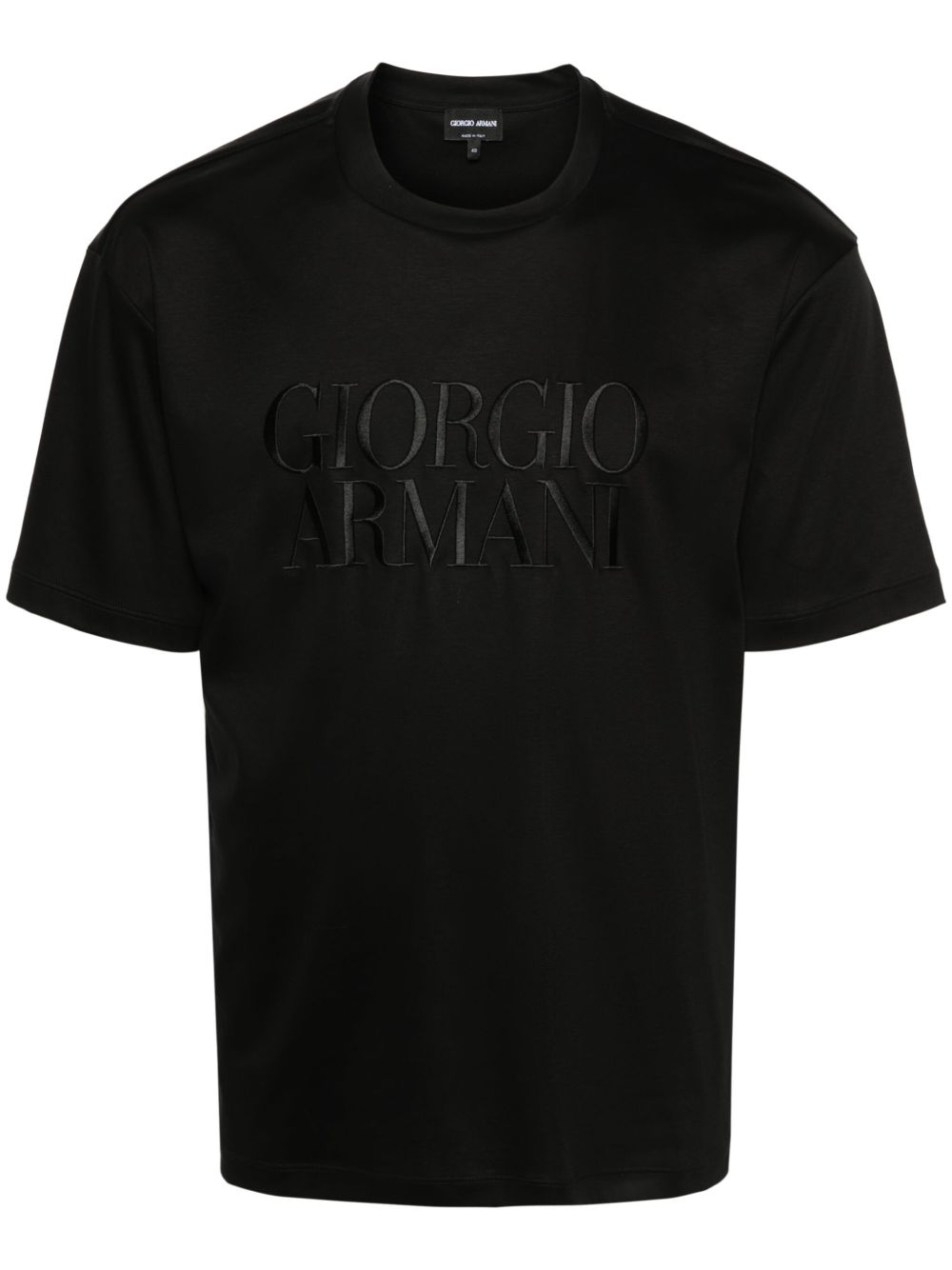 Giorgio Armani logo刺绣棉T恤 - 黑色