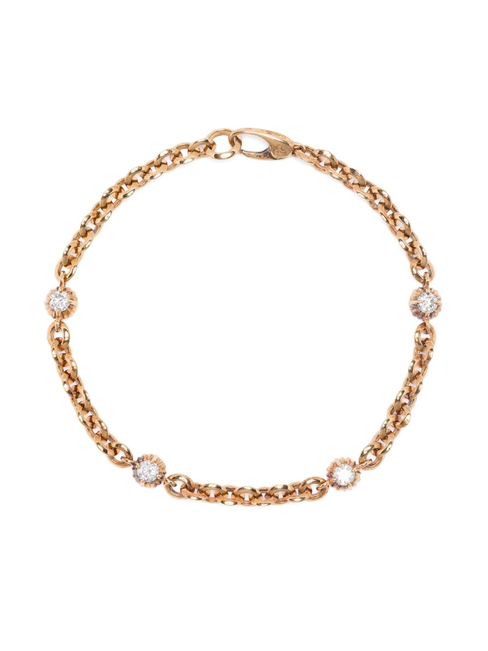 Lizzie Mandler Fine Jewelry 18K黄金凹槽白色钻石手链 - 金色