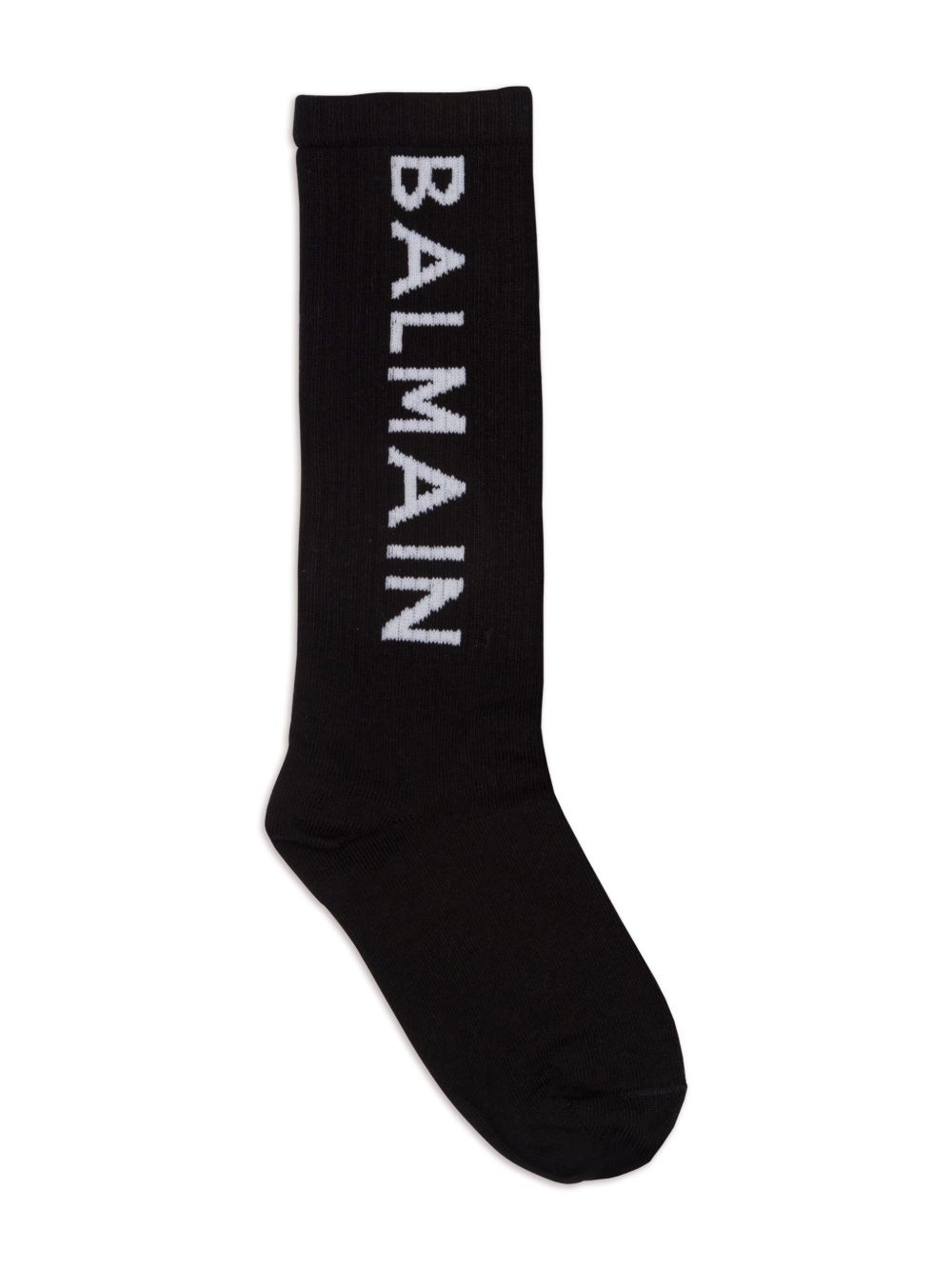 Balmain Kids logo提花高筒针织袜 - 黑色