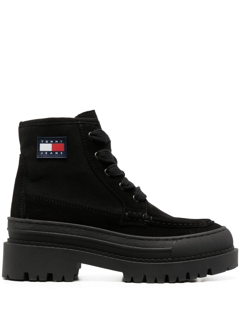 Tommy Jeans 标贴低跟系带短靴 - 黑色