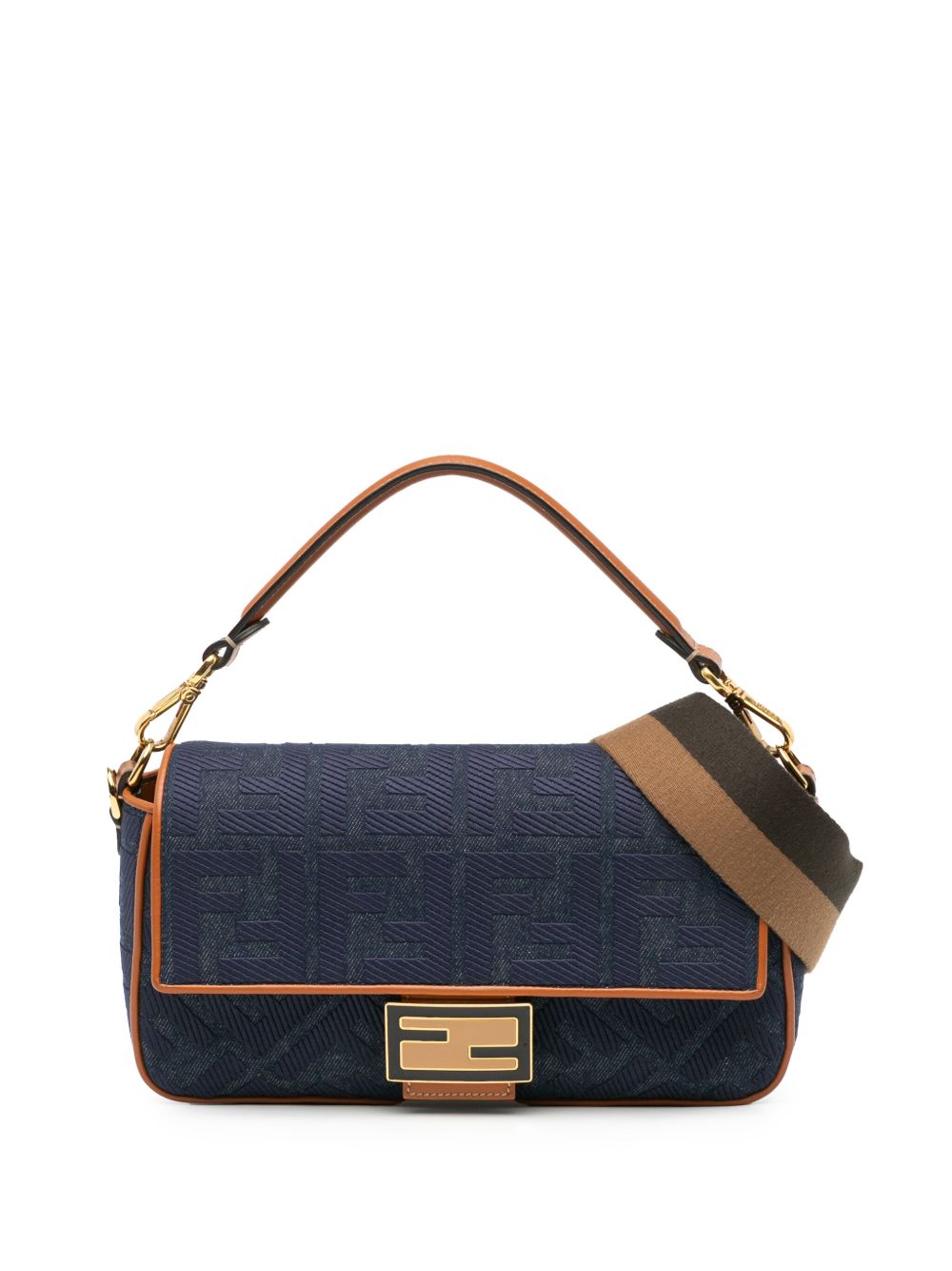 Fendi Pre-Owned Zucca Embroidered Denim Baguette 斜挎包（2010-2023年典藏款） - 蓝色
