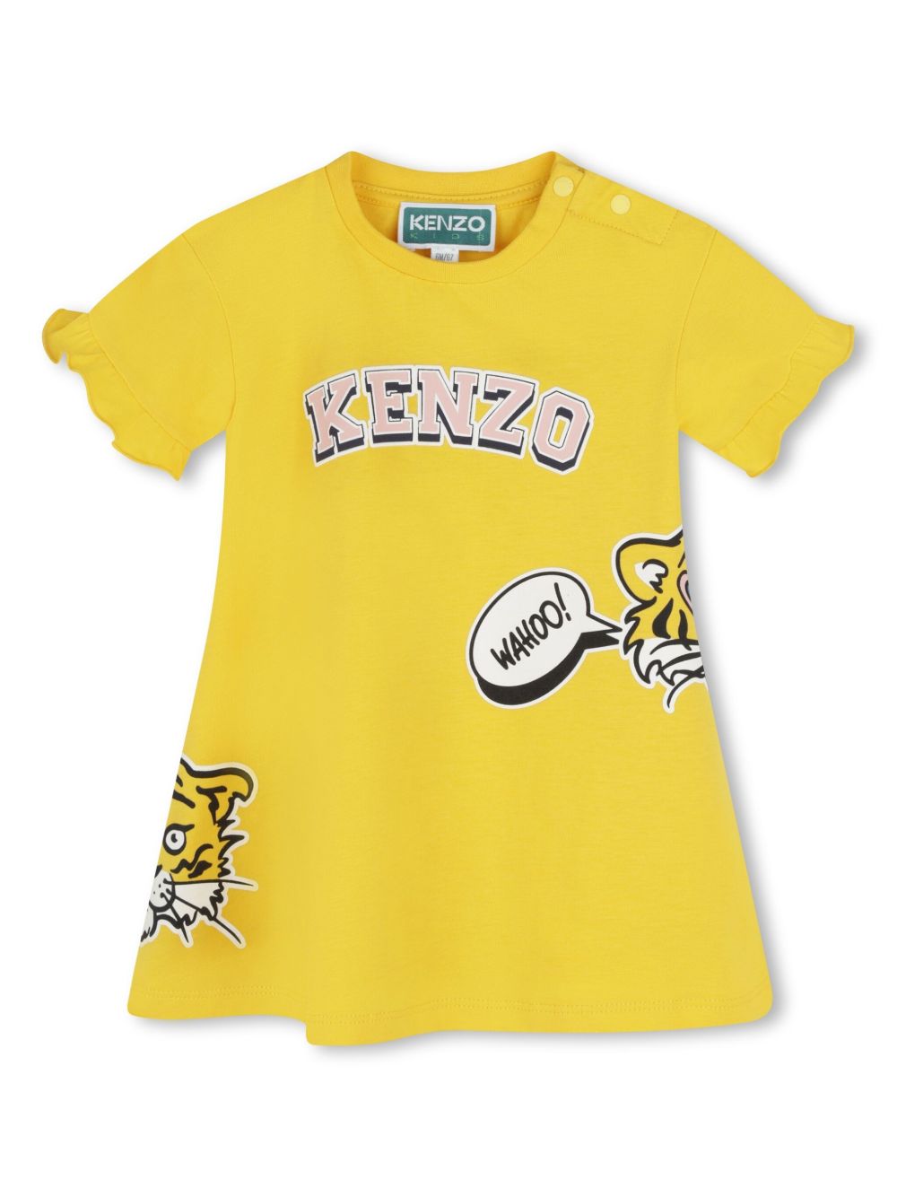 Kenzo Kids logo印花棉连衣裙 - 黄色