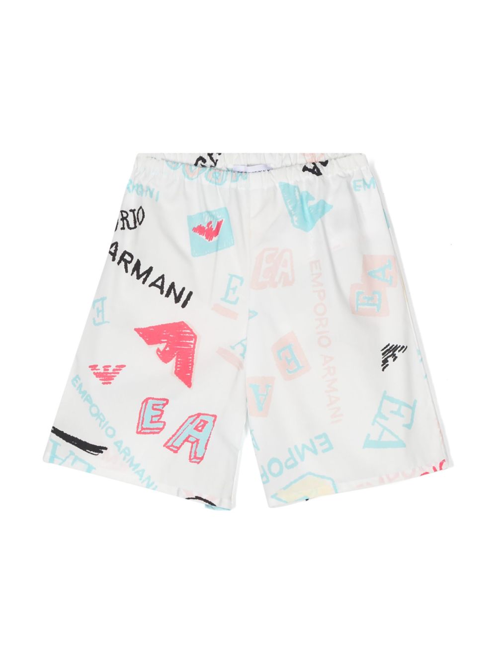 Emporio Armani Kids logo印花府绸短裤 - 白色