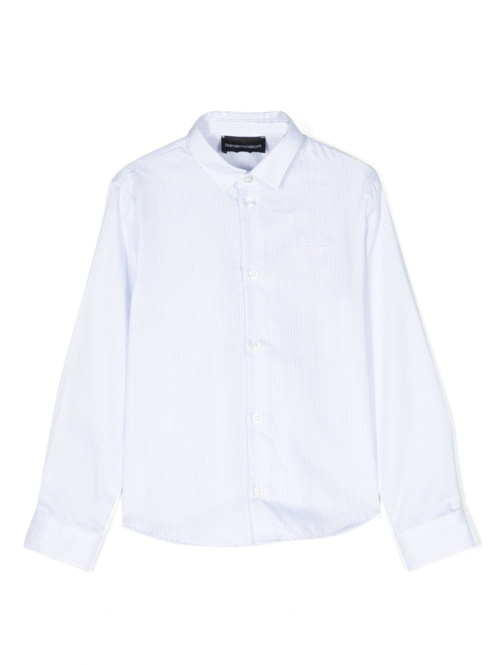 Emporio Armani Kids 条纹棉长袖衬衫 - 白色