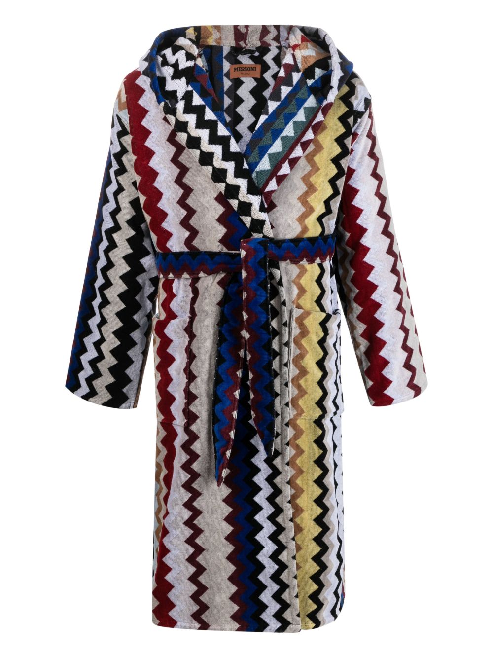 Missoni Home Z字形印花束腰连帽浴袍 - 蓝色