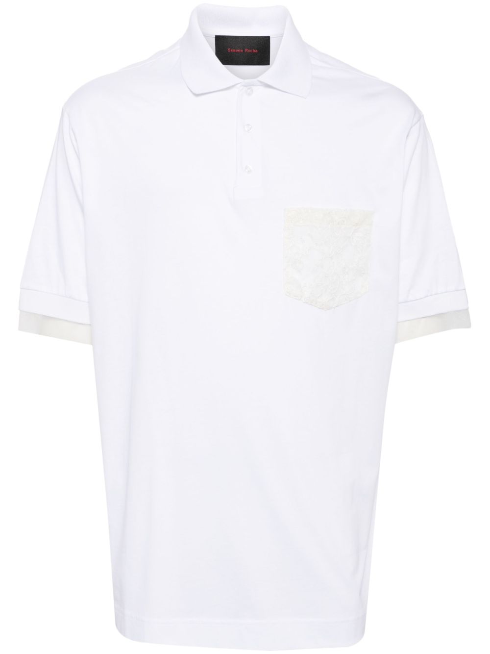 Simone Rocha 半透明蕾丝口袋polo衫 - 白色