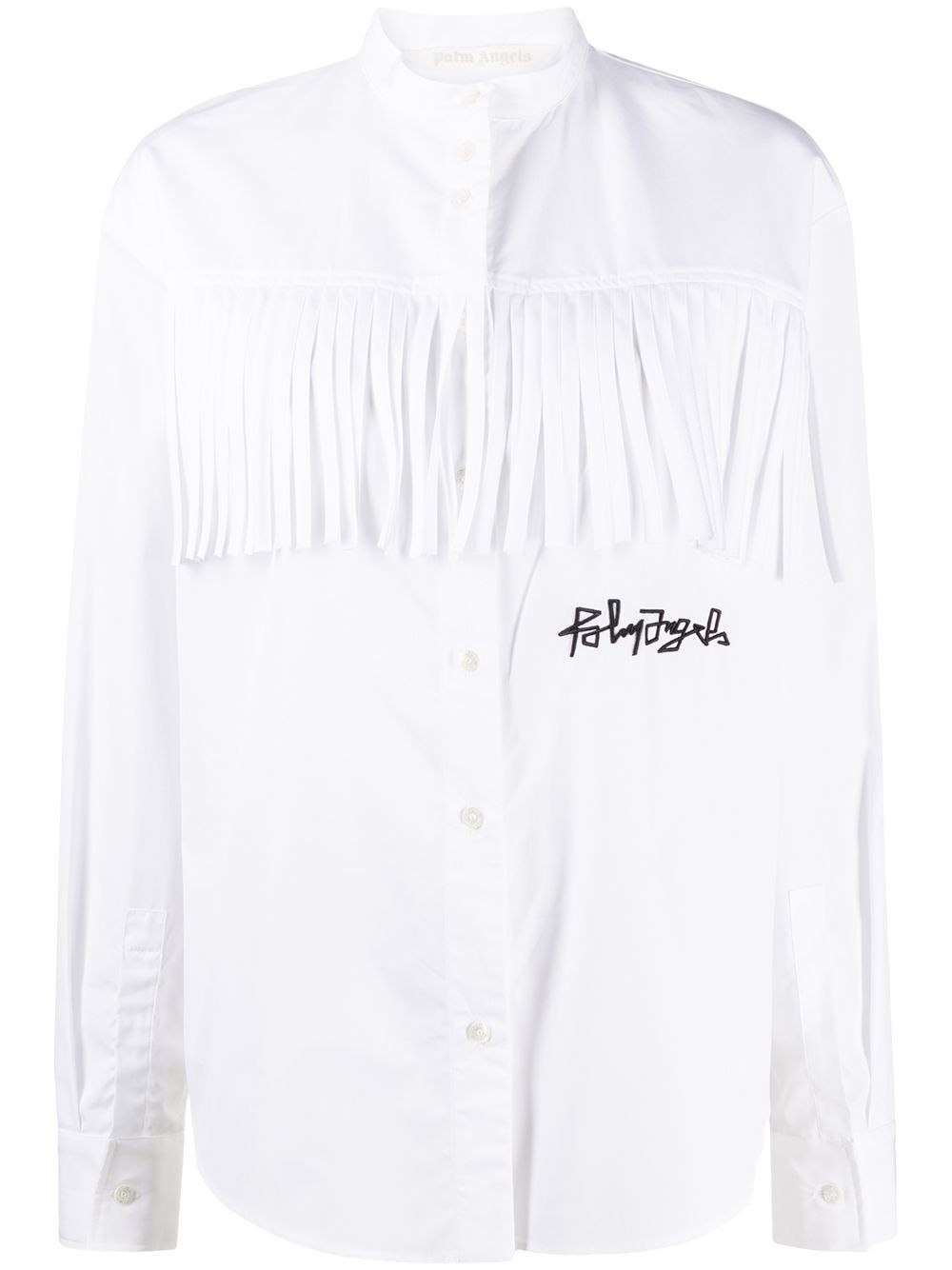 Palm Angels logo刺绣流苏边衬衫 - 白色