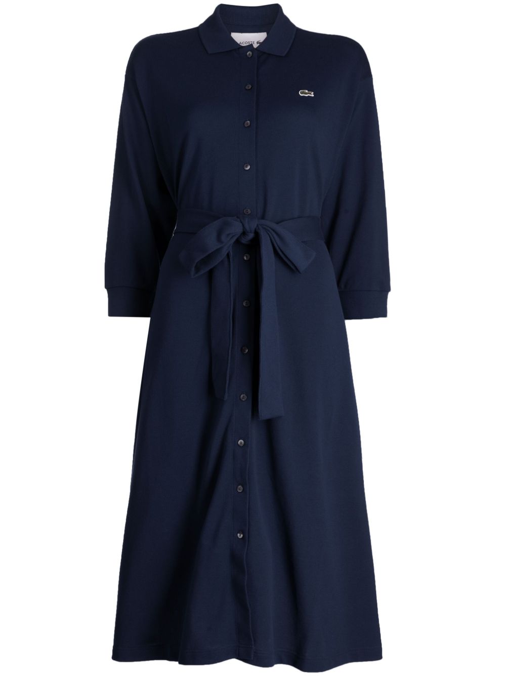 Lacoste logo贴花棉连衣裙 - 蓝色