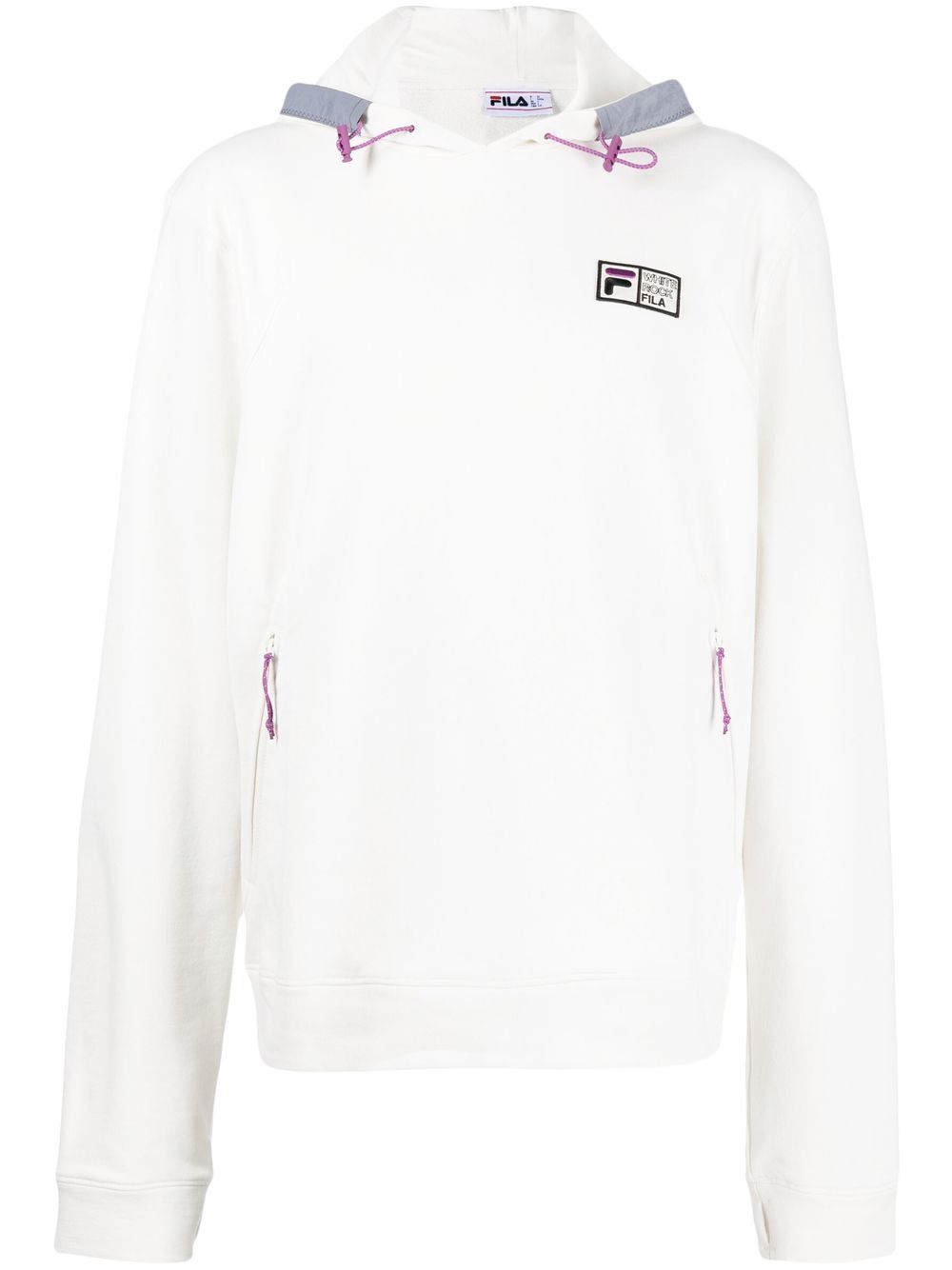 Fila T字扣刺绣logo连帽衫 - 白色