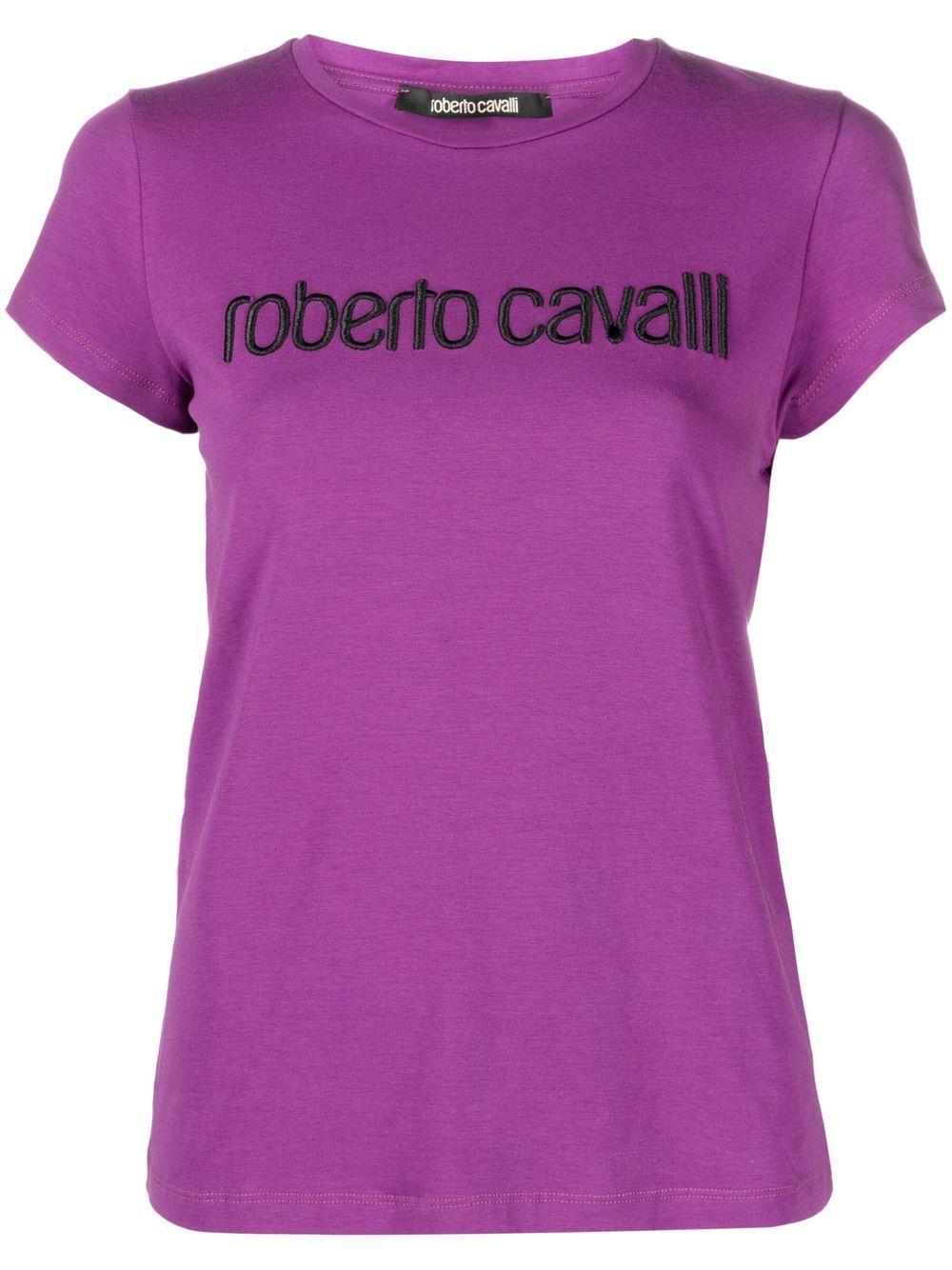 Roberto Cavalli logo刺绣T恤 - 紫色