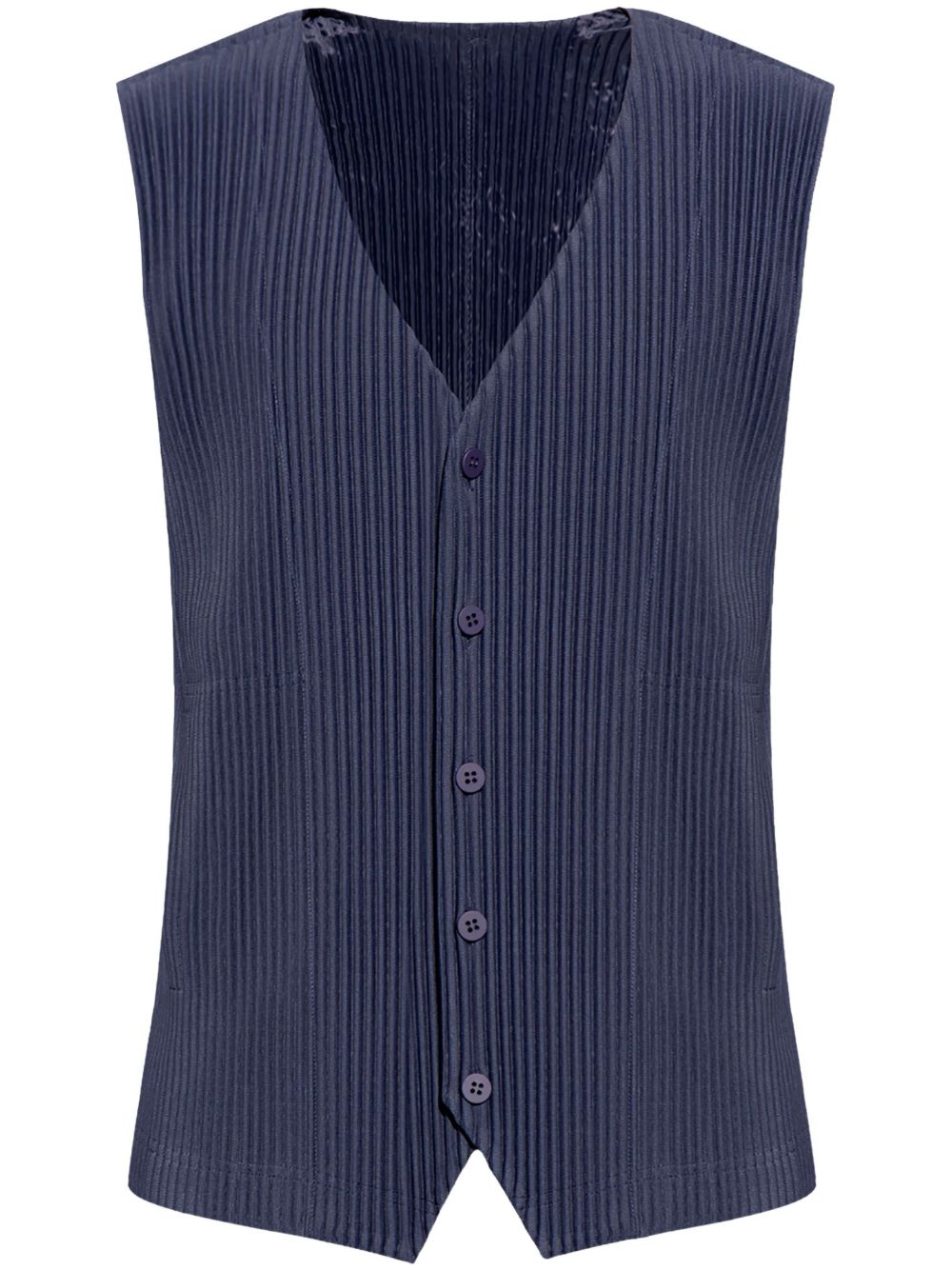 Homme Plissé Issey Miyake V领百褶背心 - 蓝色