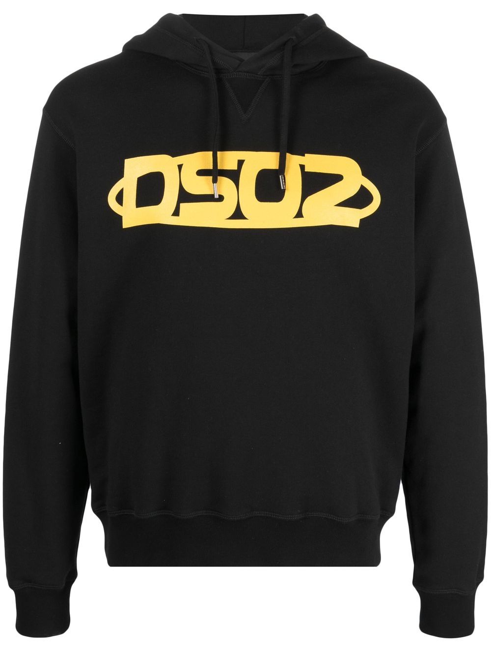 DSQUARED2 logo印花棉连帽衫 - 黑色