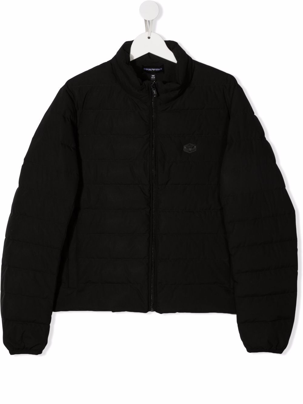 Emporio Armani Kids 标贴拉链填充夹克 - 黑色