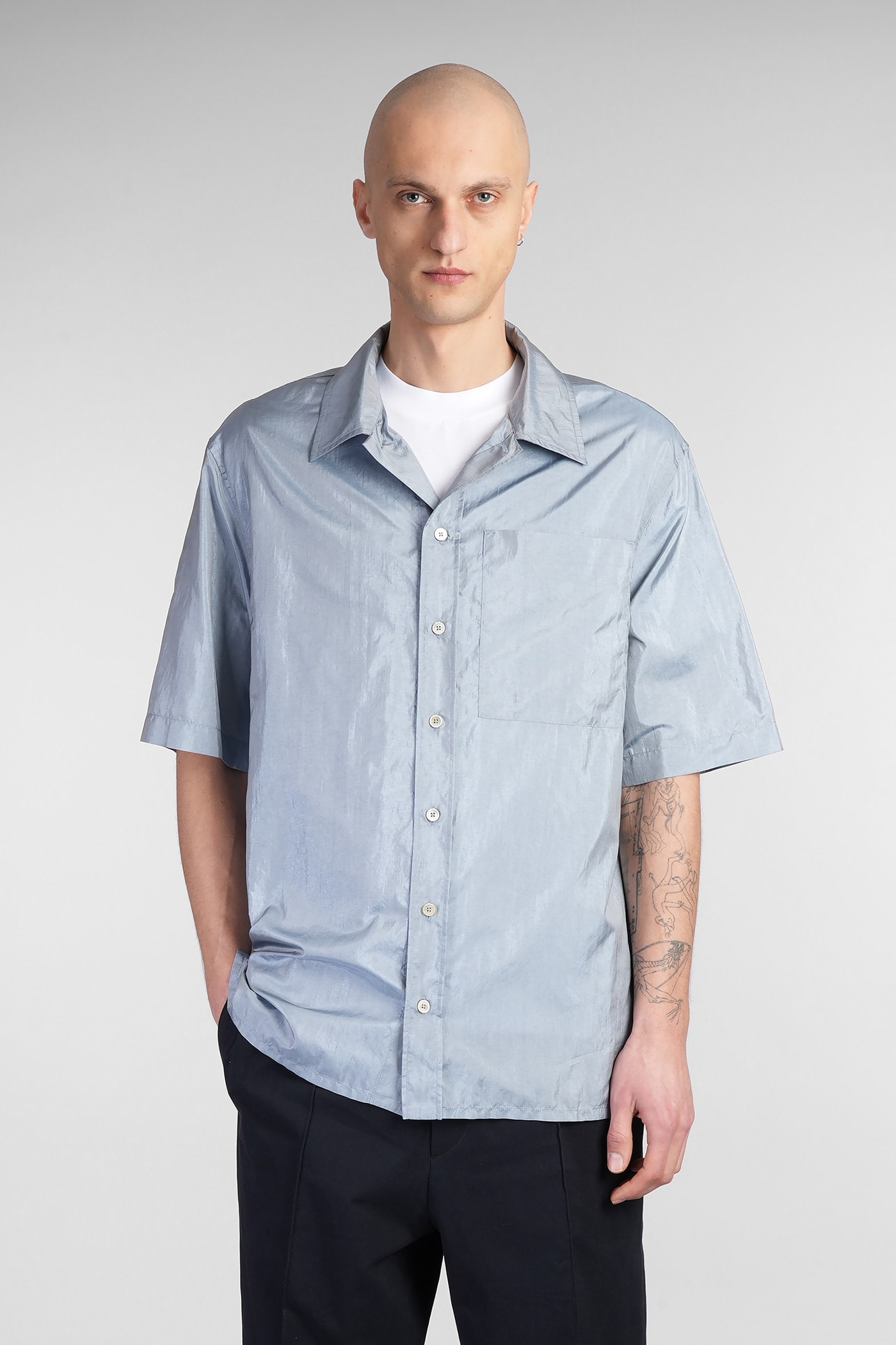 Jil Sander 165码青色尼龙衬衫