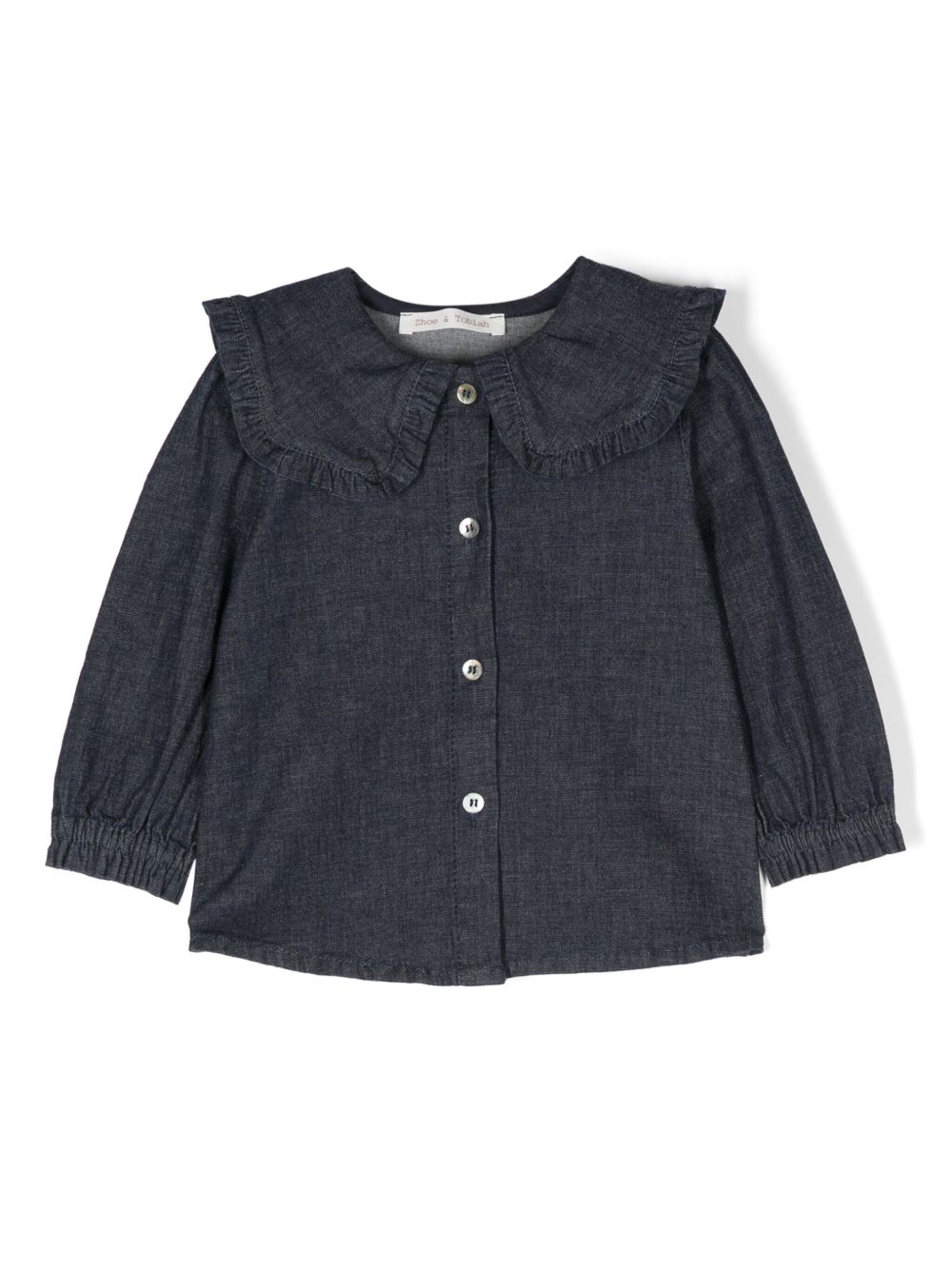 Zhoe & Tobiah ruffled-trim washed denim blouse - 蓝色