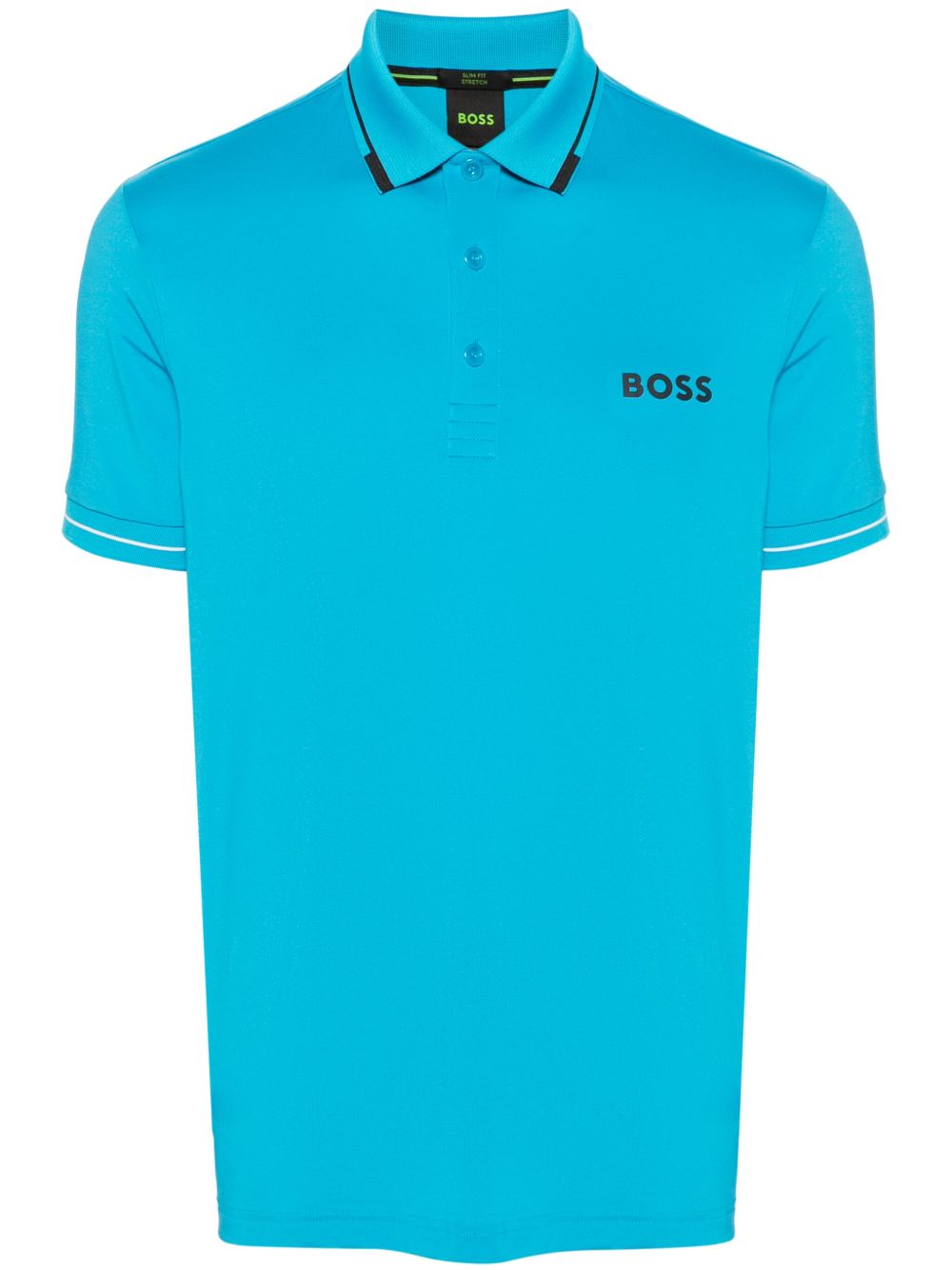 BOSS logo印花弹性polo衫 - 蓝色