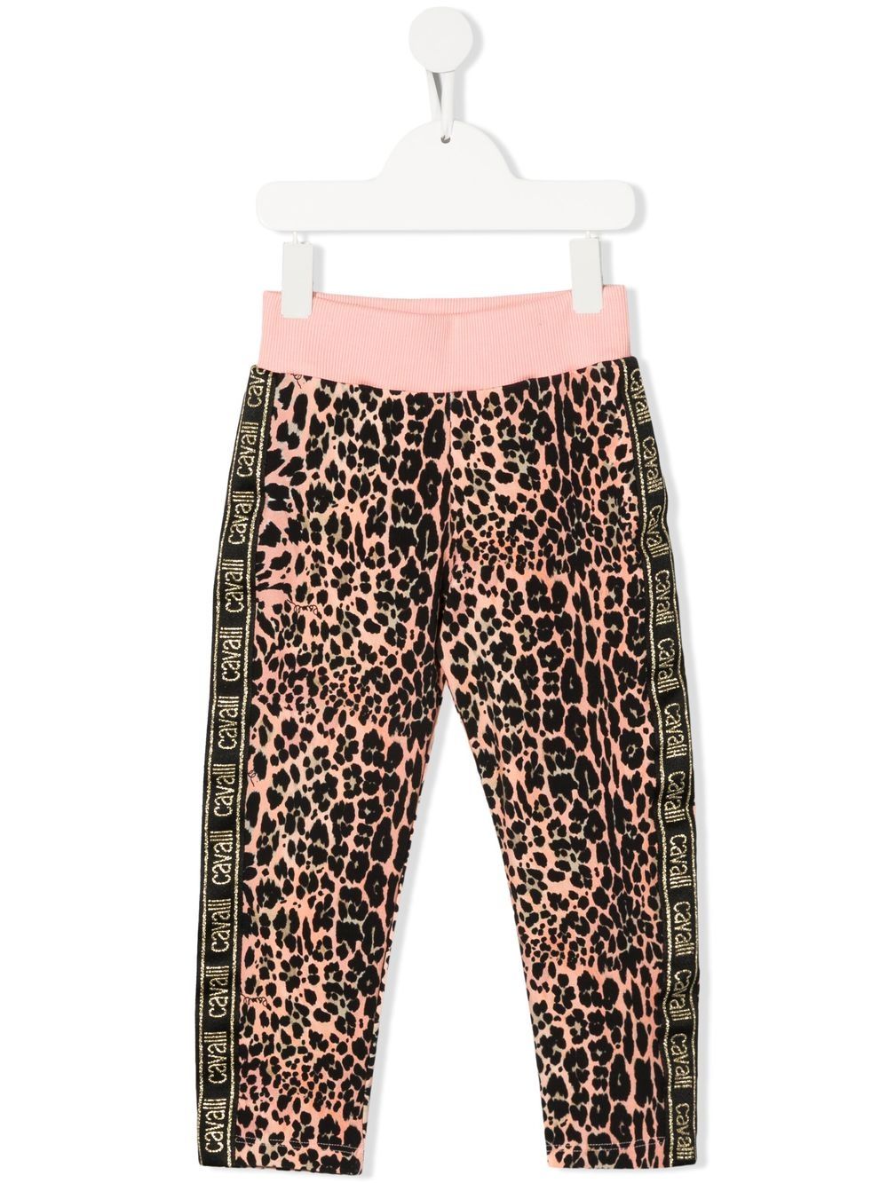 Roberto Cavalli Junior 豹纹logo织带运动裤 - 粉色