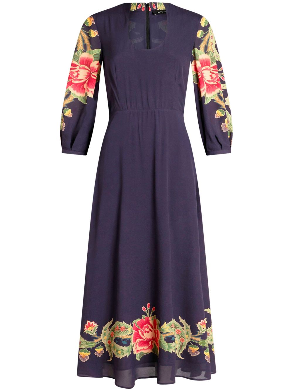 ETRO 花卉印花双绉连衣裙 - 蓝色