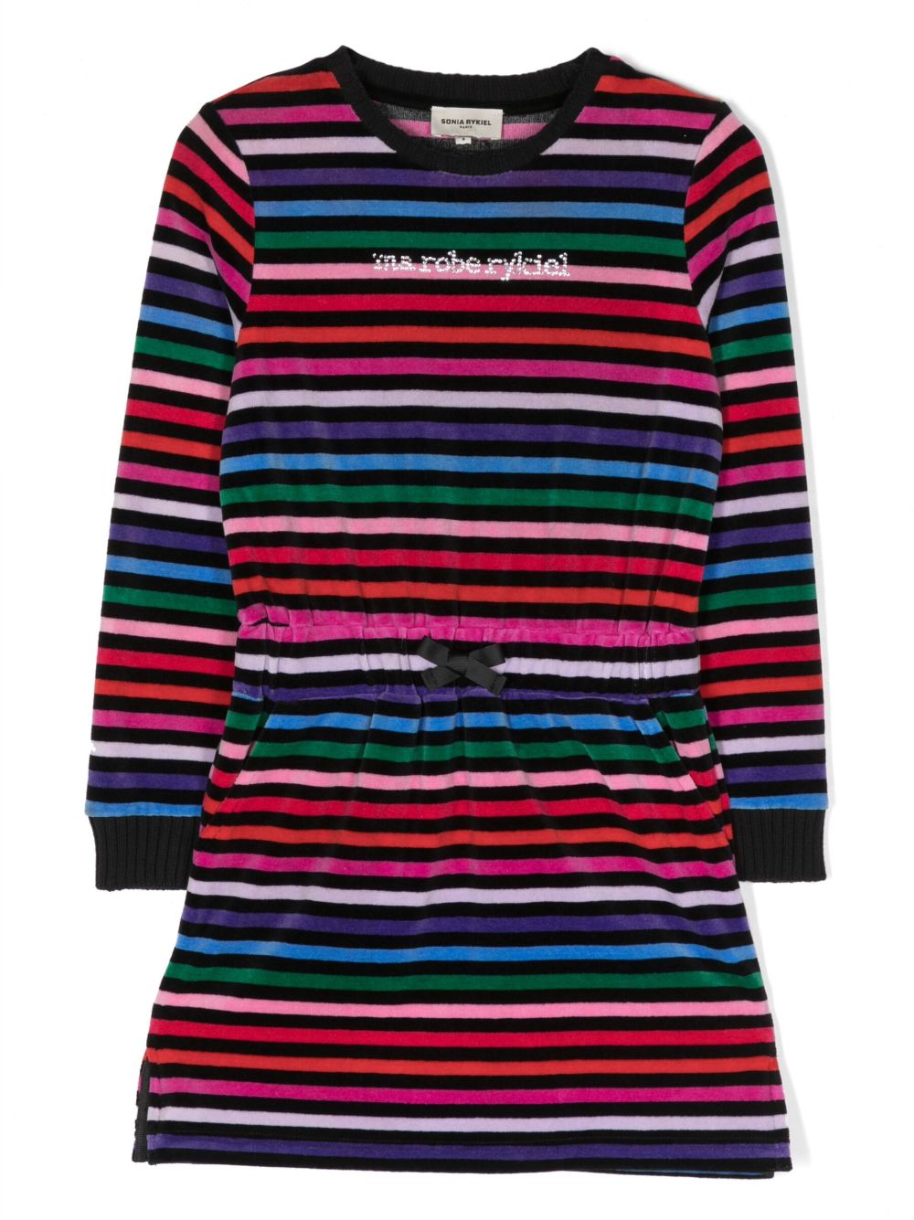 SONIA RYKIEL ENFANT 丝绒长袖条纹连衣裙 - 黑色