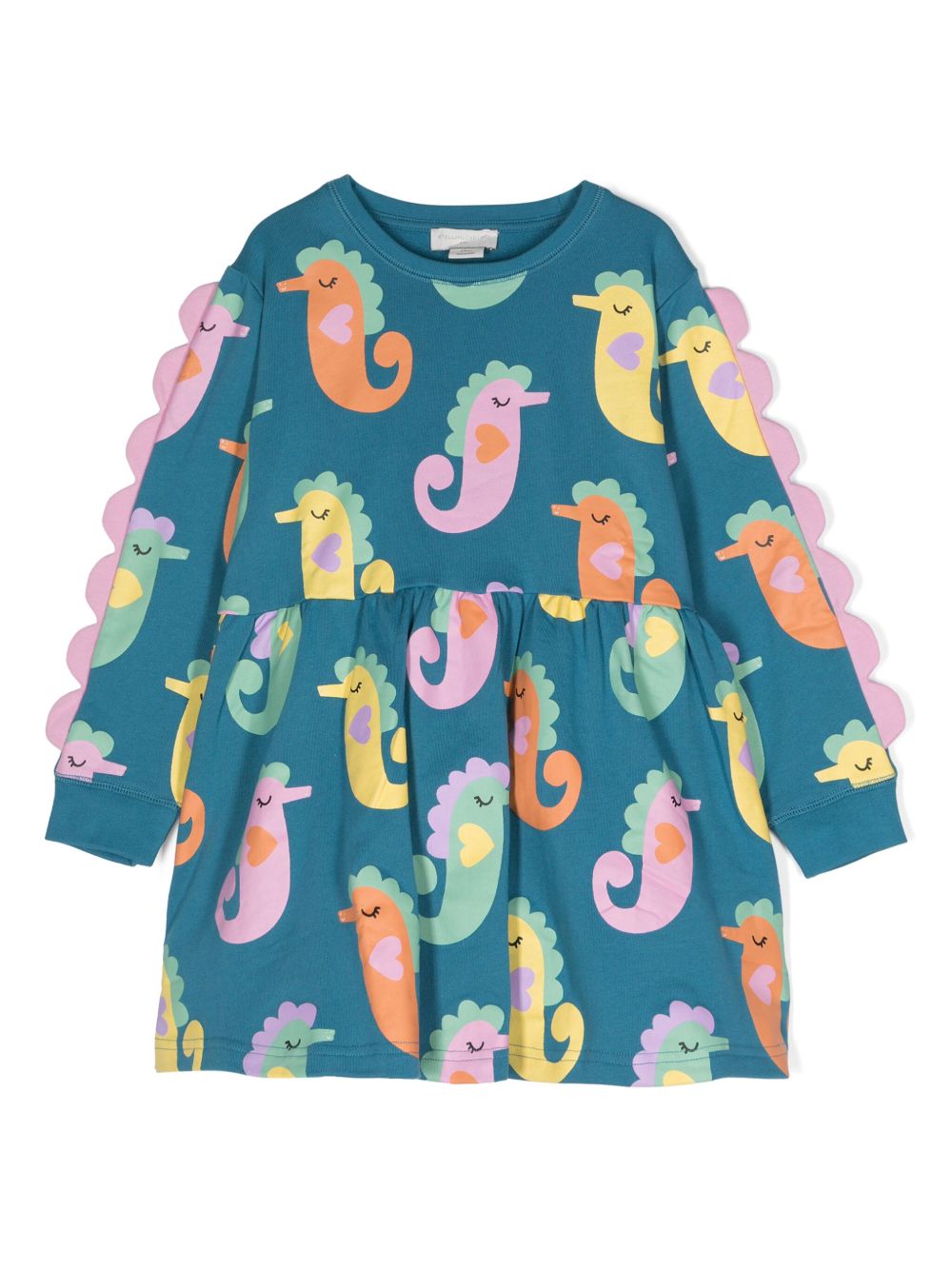Stella McCartney Kids 海马印花棉连衣裙 - 蓝色