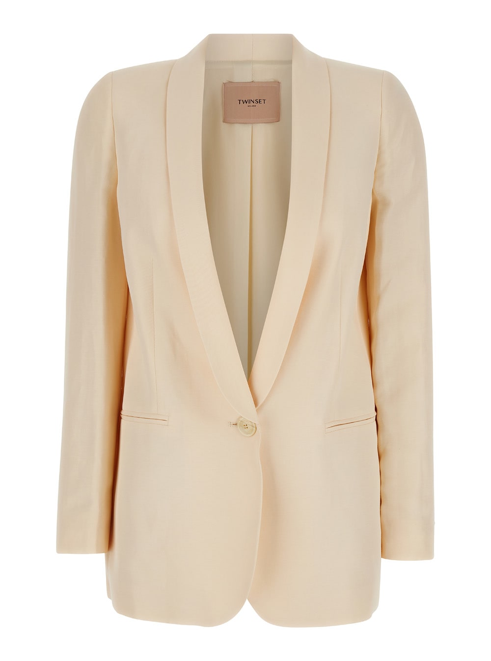 TwinSet Beige Single-breasted Jacket With Shawl Neckline In Linen Blend Woman