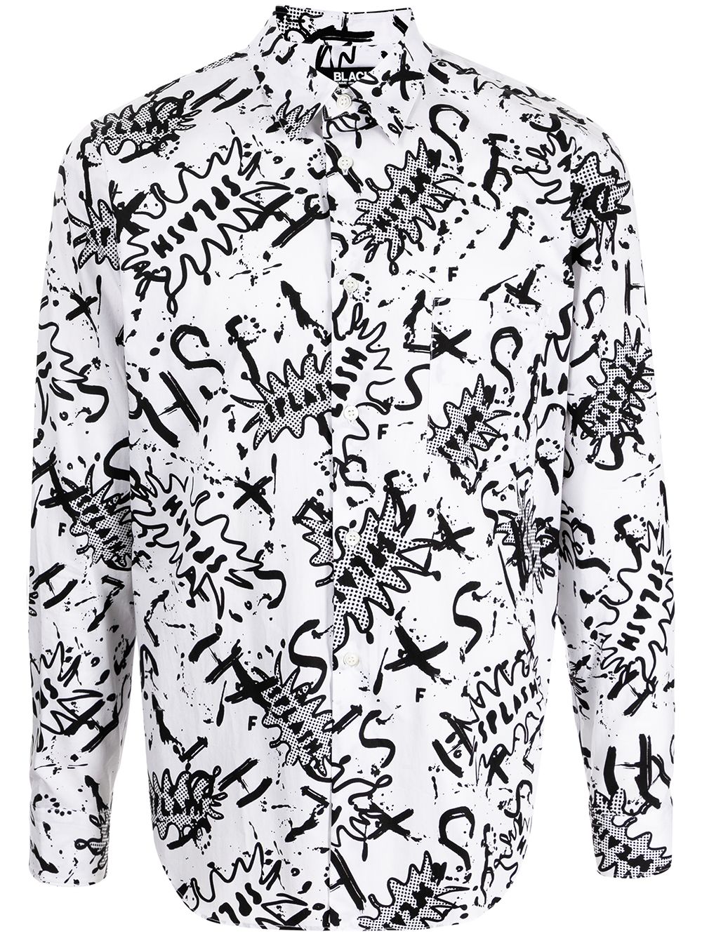 Black Comme Des Garçons 泼漆效果印花衬衫 - 白色