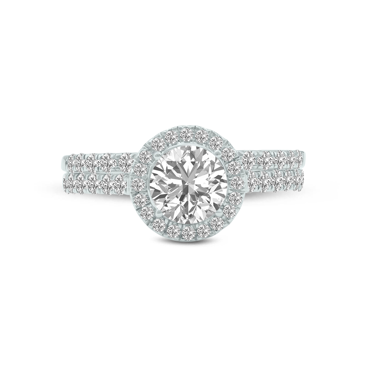 1 3/4 Carat TW Round Cut Lab Grown Diamond Halo Bridal Set in 14K White Gold