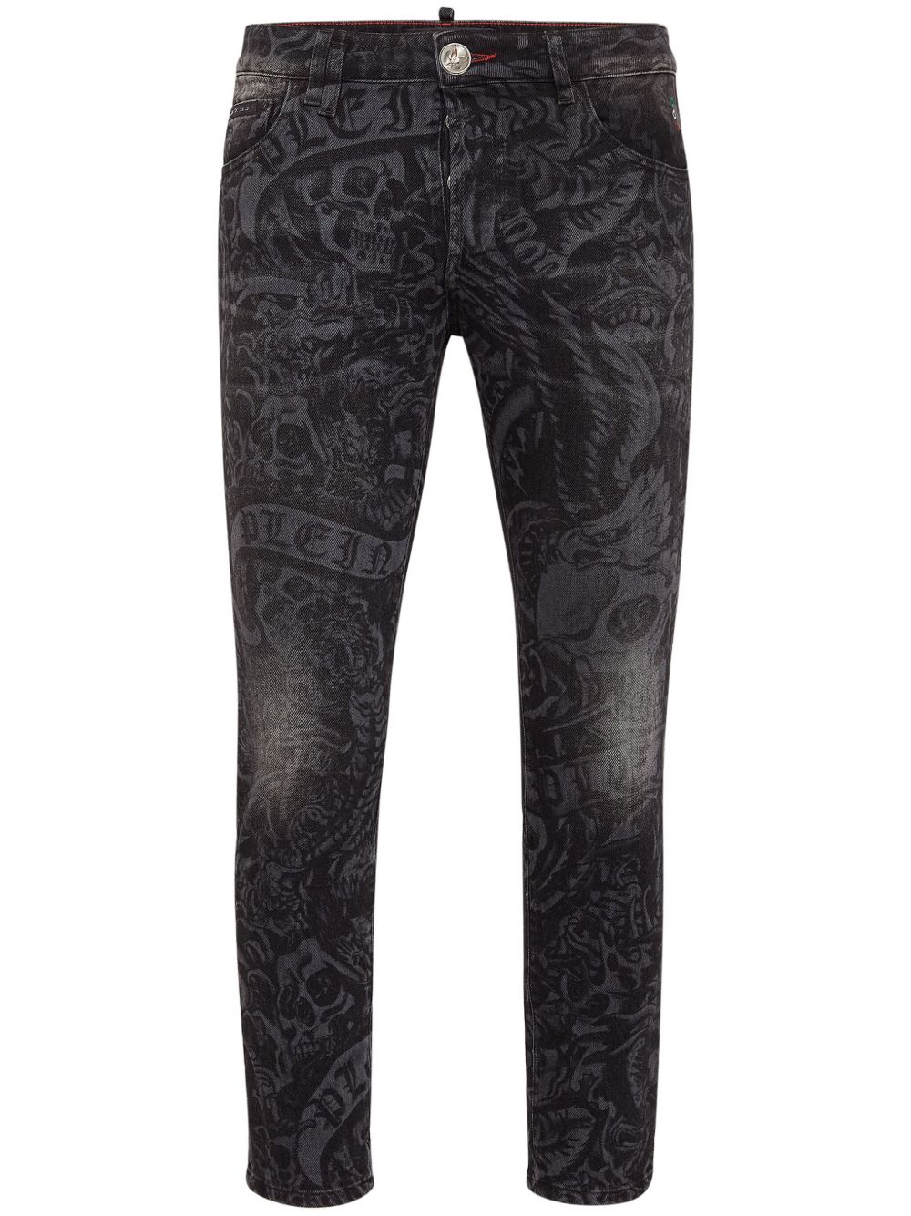 Philipp Plein 刺青印花紧身牛仔裤 - 黑色