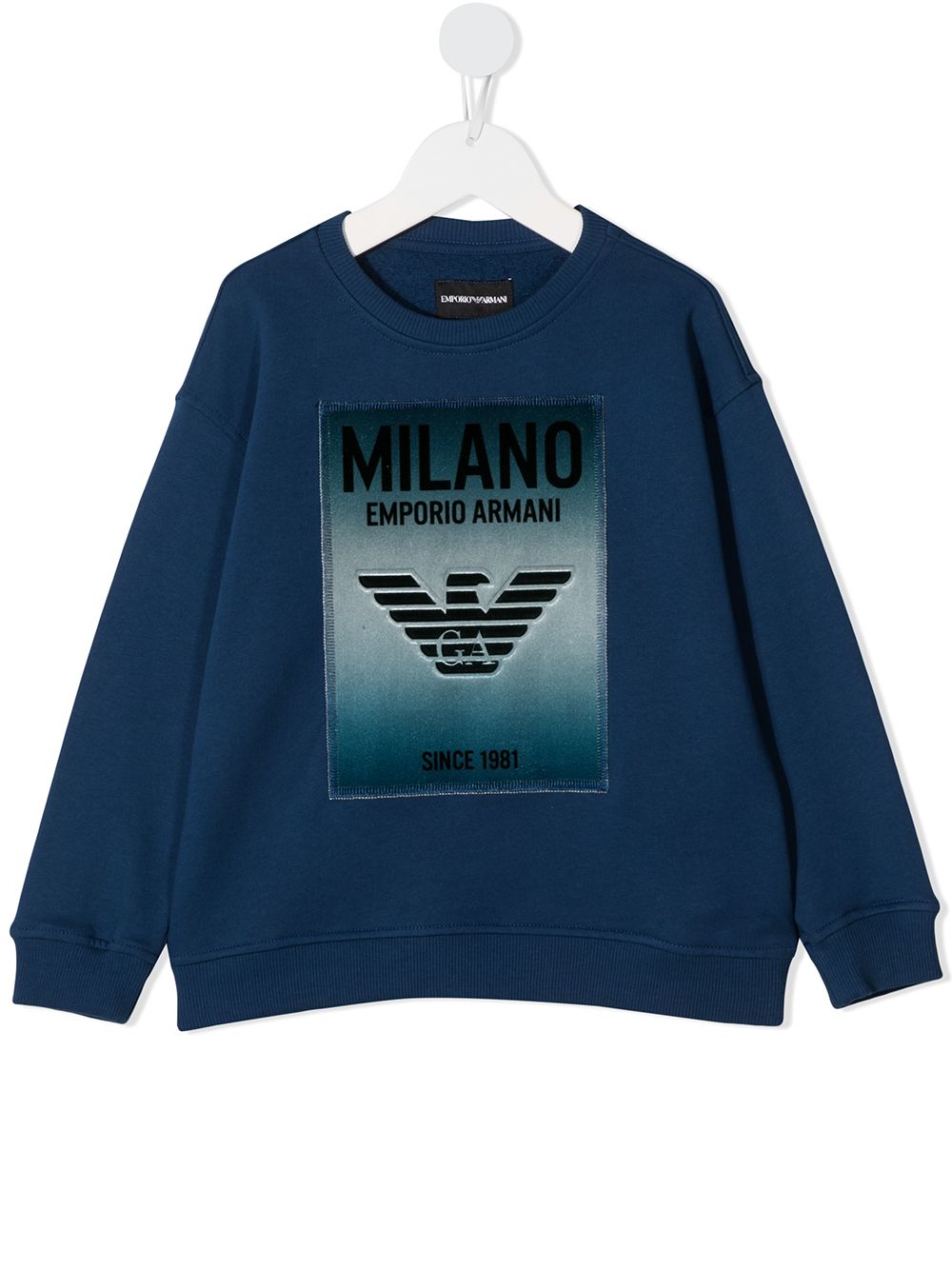 Emporio Armani Kids logo贴花圆领套头衫 - 蓝色