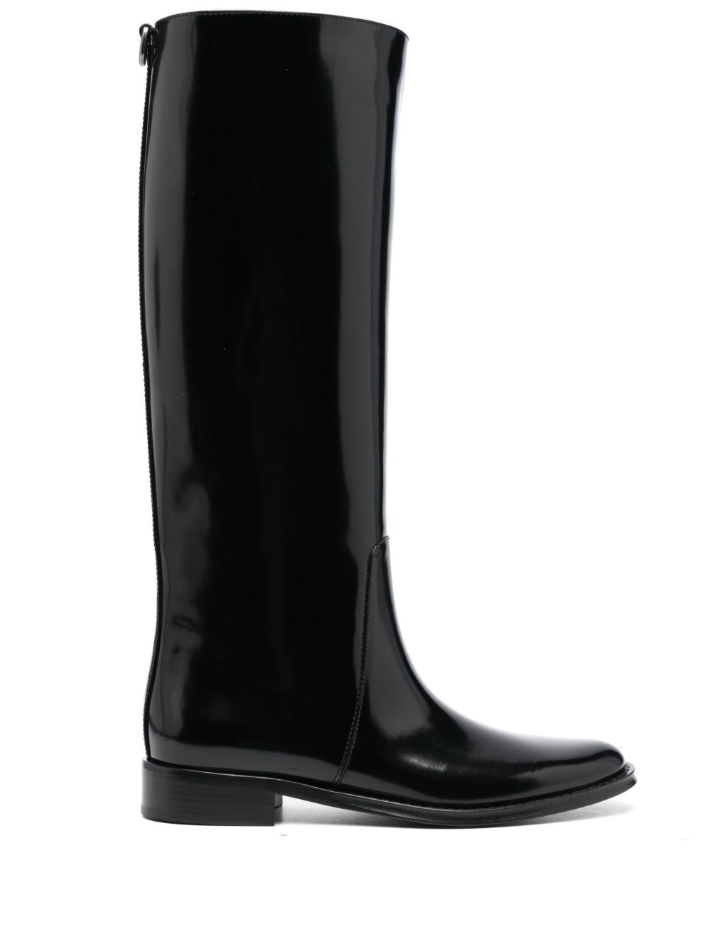 Saint Laurent Hunt 皮质低跟及膝靴 - 黑色