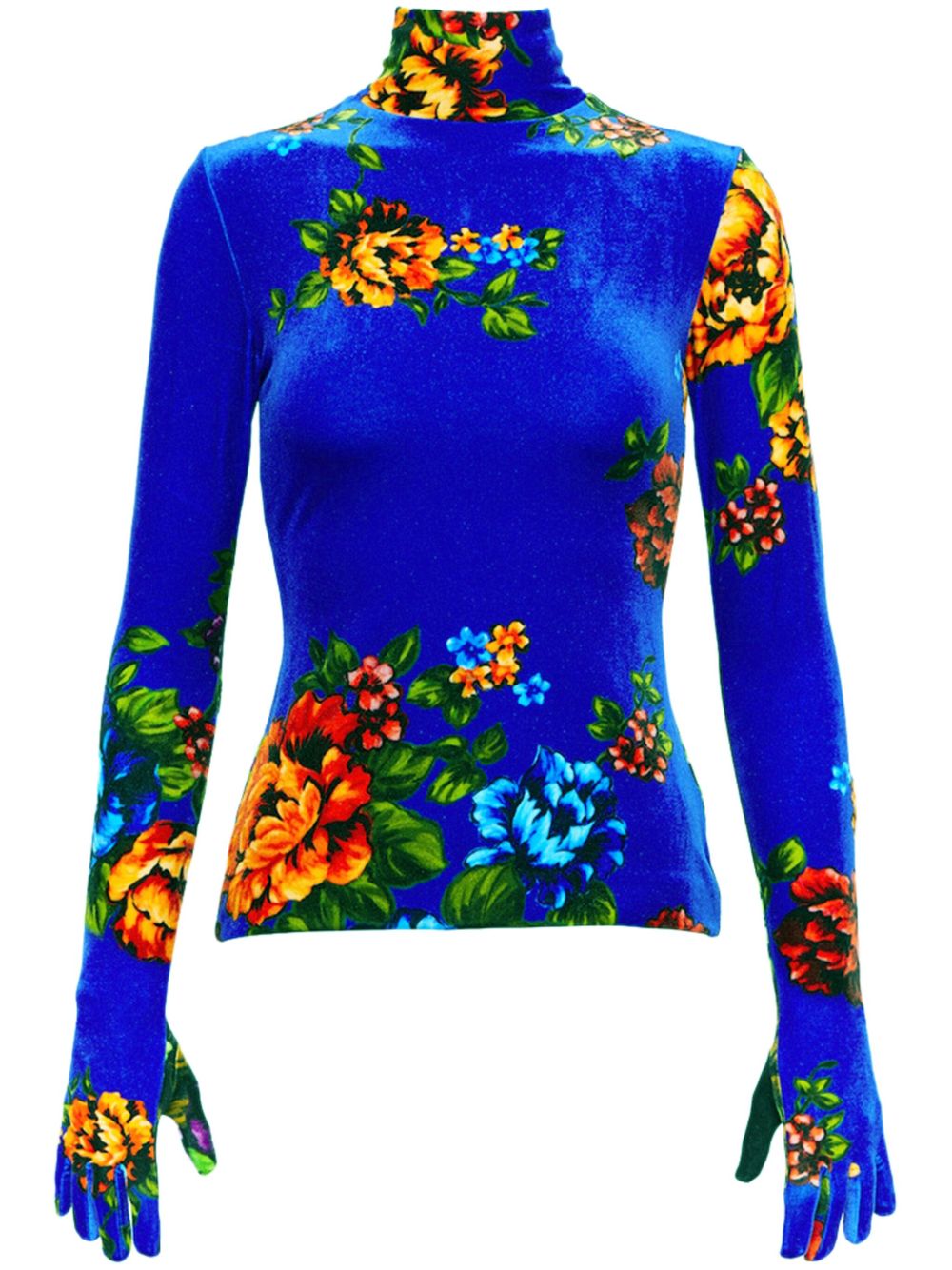 VETEMENTS 花卉印花丝绒上衣 - 蓝色