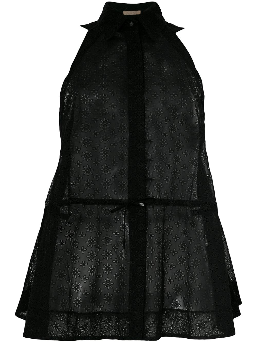 Alaïa Pre-Owned 古着半透明抽绳无袖衬衫 - 黑色