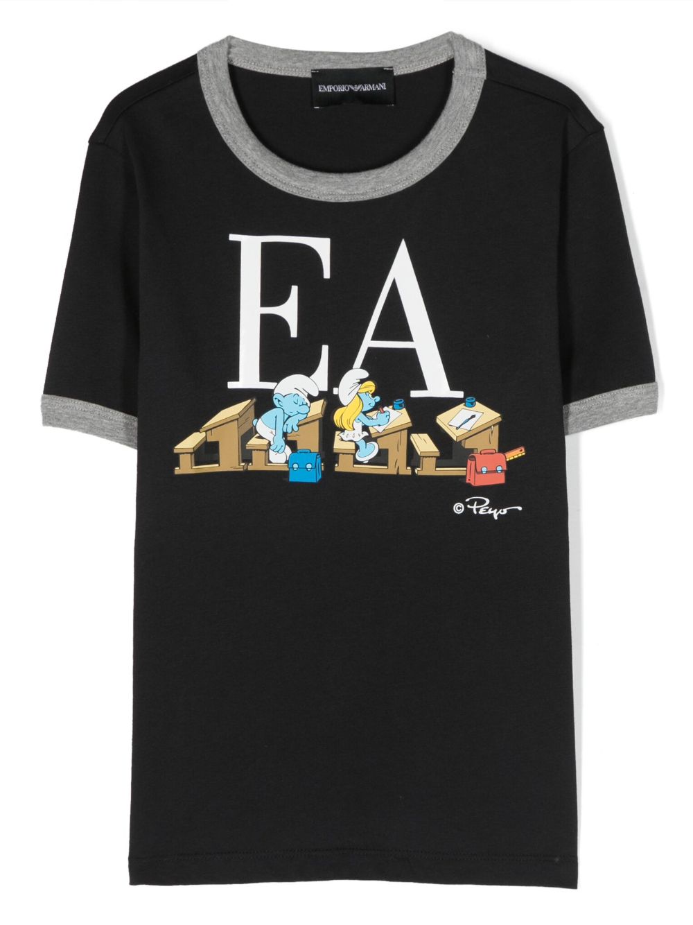 Emporio Armani Kids 图案印花棉T恤 - 蓝色
