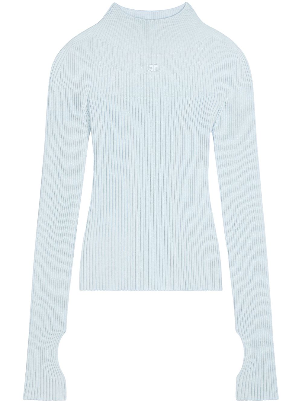 Courrèges logo刺绣棉混纺毛衣 - 蓝色