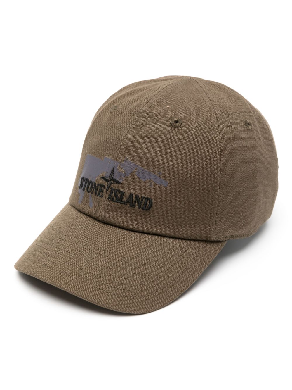 Stone Island logo刺绣棉棒球帽 - 绿色