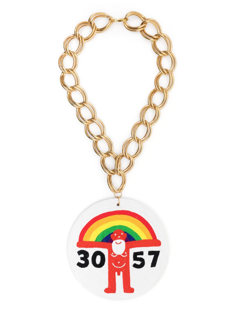 Walter Van Beirendonck 超大款logo标牌链式项链 - 白色