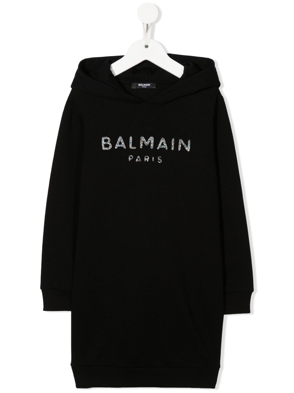 Balmain Kids 巴尔曼 logo印花连帽连衣裙 - 黑色