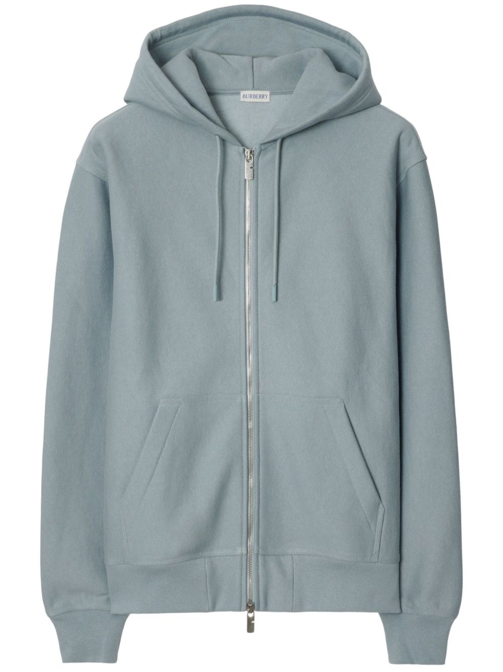 Burberry logo印花拉链连帽衫 - 蓝色
