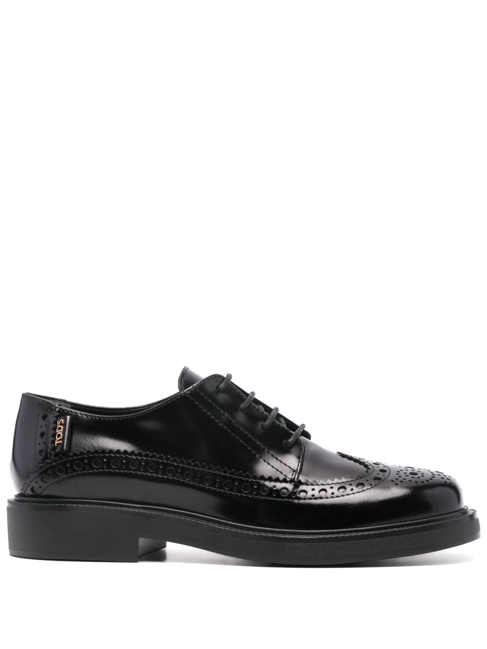 Tod's logo吊牌皮质布洛克鞋 - 黑色